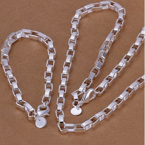 Other - NEW 925 Stamped Silver  Necklace bracelet set